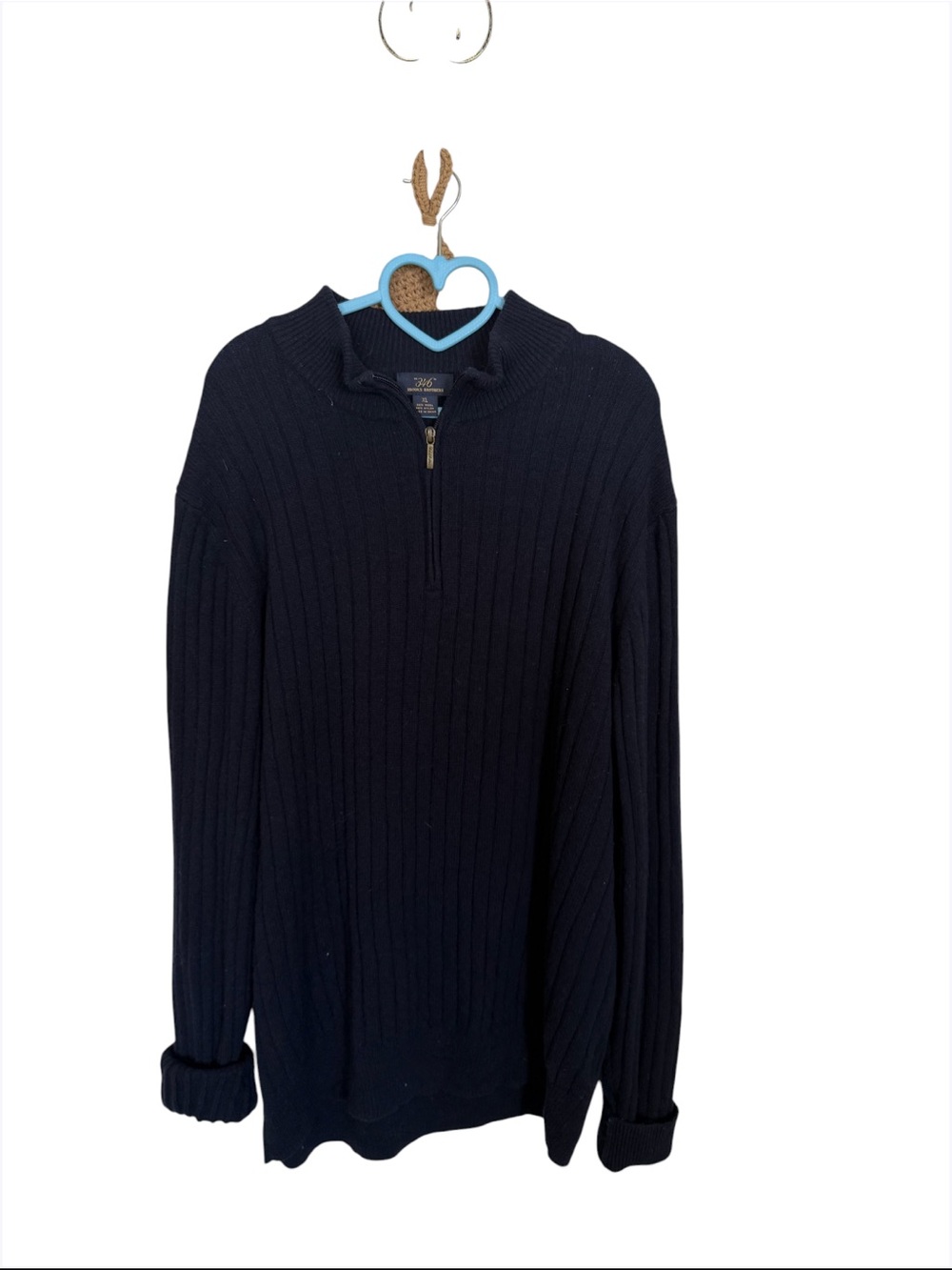 Brooks Brothers Navy Ribbed Quarter-Zip Sweater